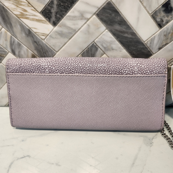 NWT Michael Kors Juliana Large Flap Wallet Lilac Color Leather with Silver Chain - Picture 3 of 8